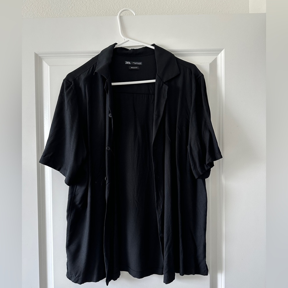 Zara Black woven button up shirt